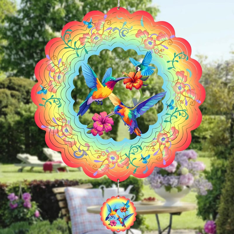 GOTOME Hummingbirds Metal Wind Spinners Hummingbird Gifts for Mom Women Grandma,12inch Hanging Wind Spinner for Outdoor&Indoor Decor Wind Kinetic Ornament for Yard Garden Decoration - Image 1